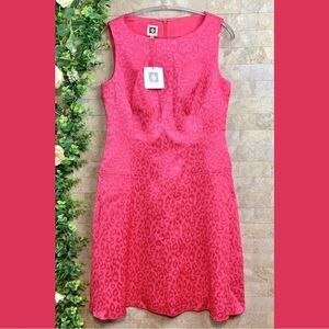 NWT Anne Klein Leopard Print Blossom Dress Metallic Shine Chic Barbie Pink